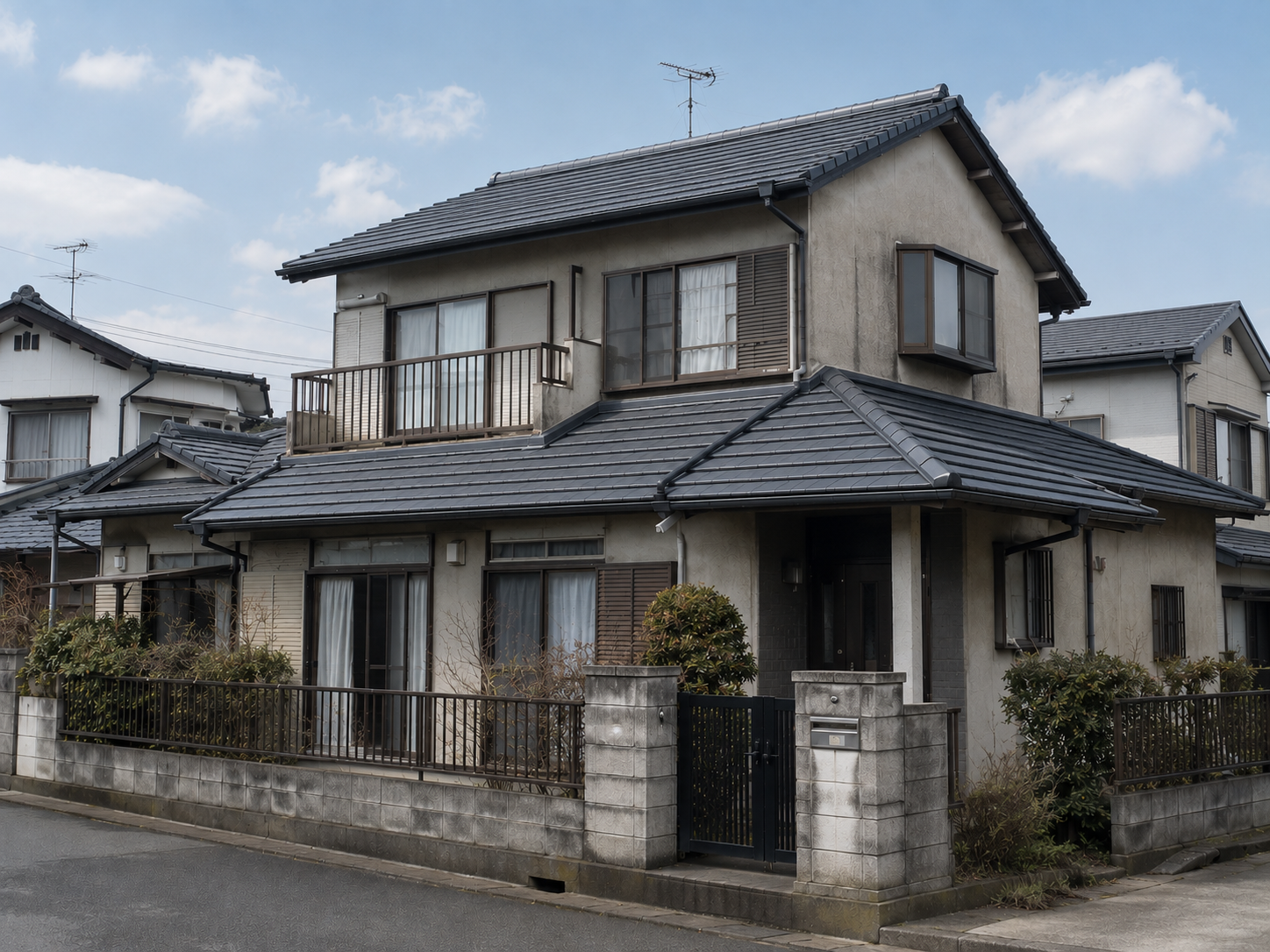 新しい平板瓦に葺き替えられた屋根