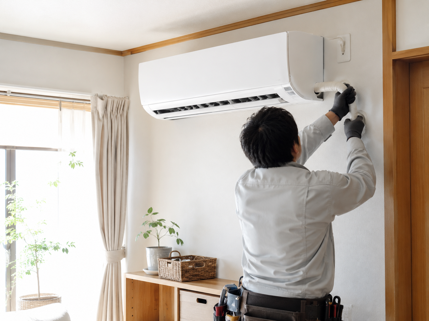 壁掛けエアコンの取り付け作業